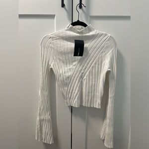 Mock Neck Sweater, White Sweater, Lace Up Bell Sleeves